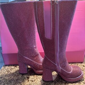 Dolls Kill Pink Heeled Boots with Chunky Heel